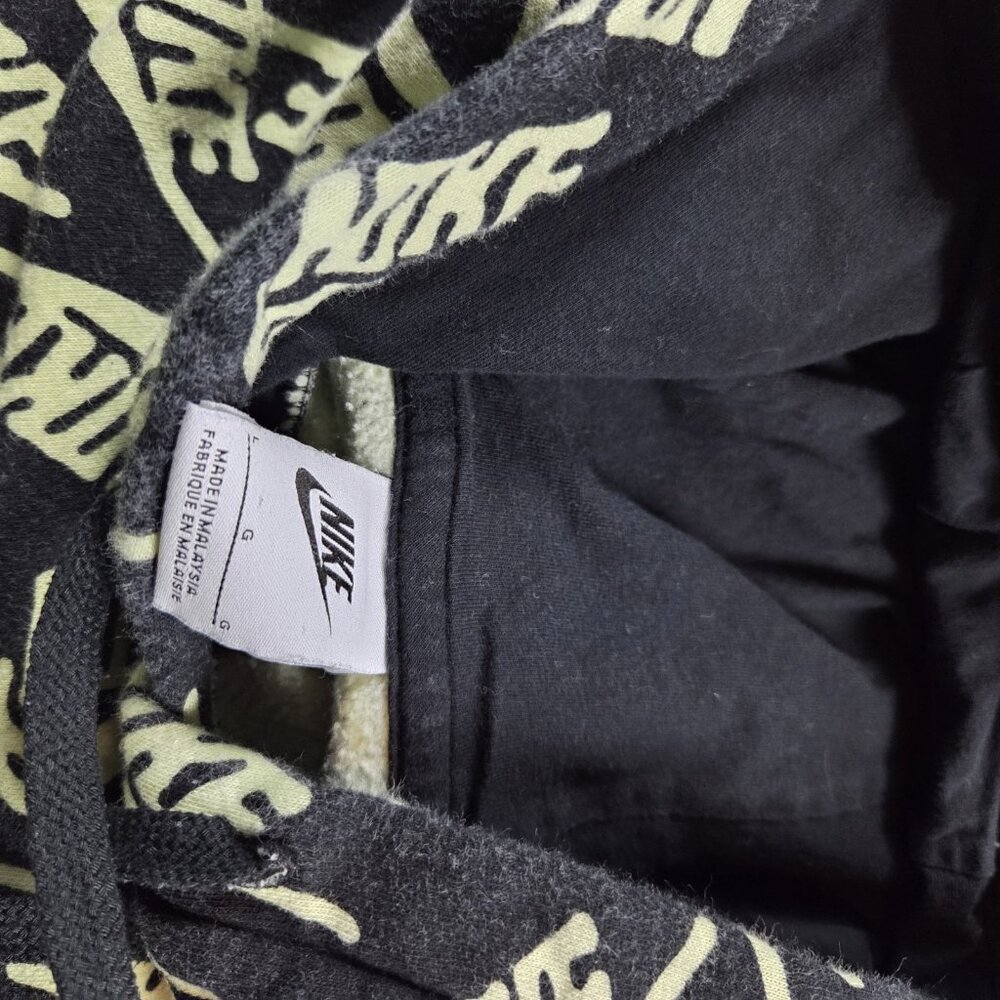Nike Hoodie Mens Large Black Yellow Neon All Over Print Logo Pullover Fleece - Picture 6 of 8